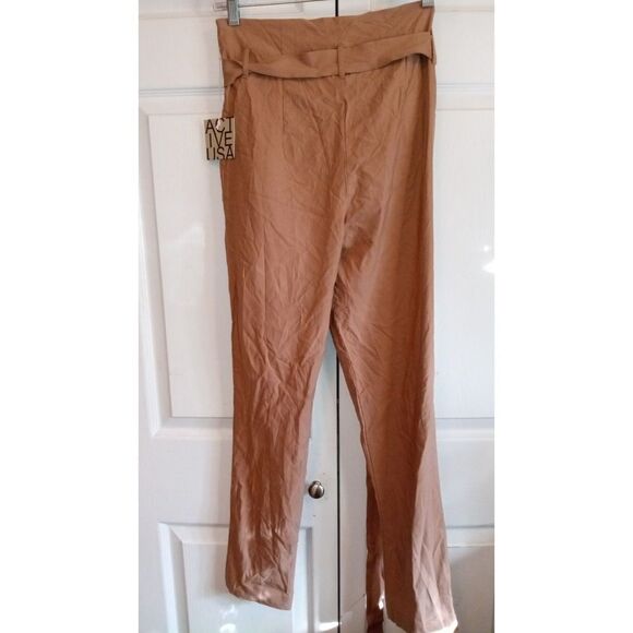 NWT Active USA Women's Large Brown High Waisted Paperbag pants - Picture 2 of 7